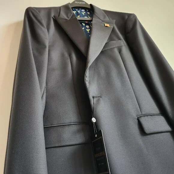 42R Tuxedo Jacket Black Jos A Bank Peak Lapel Reserve Italian Wool New 1 Button